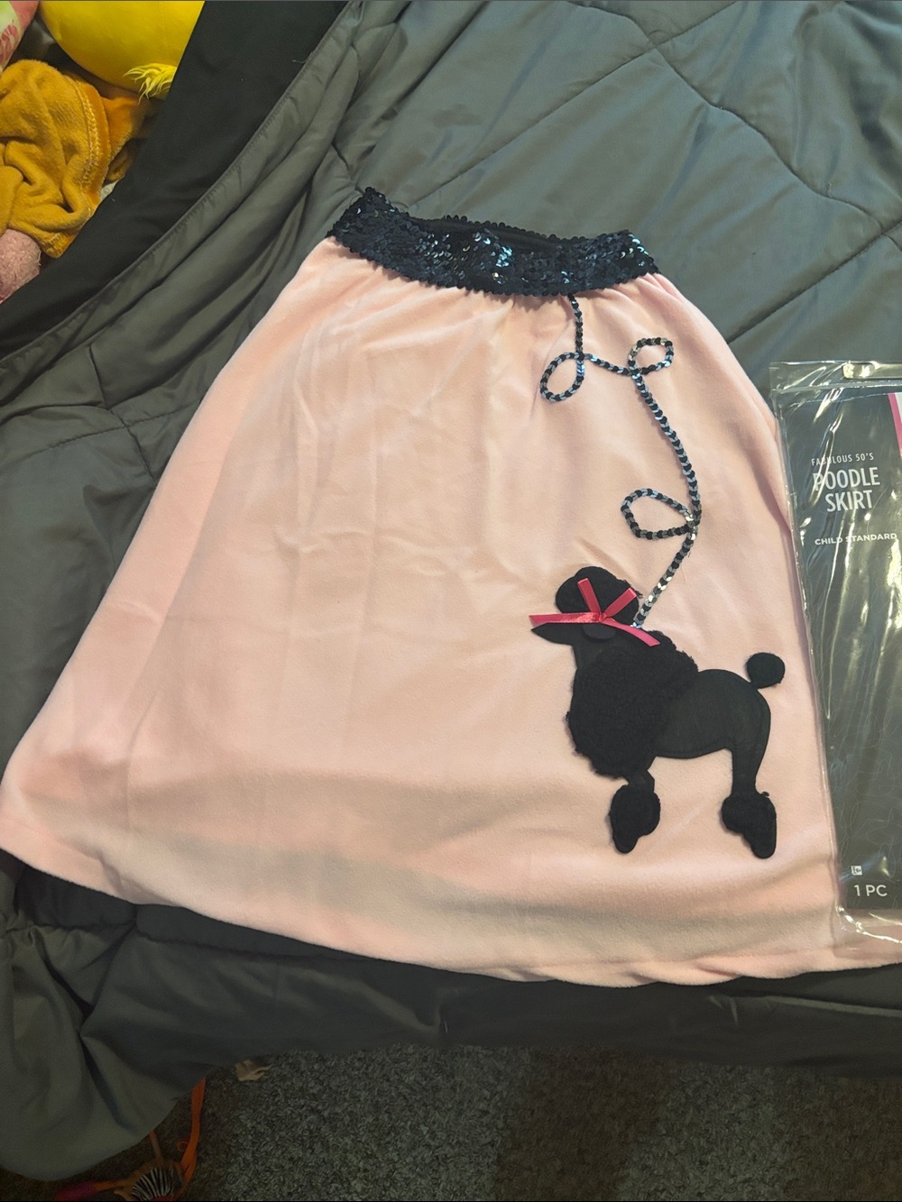 Pink with Black Poodle Appliqué and Sequin Waistband skirt